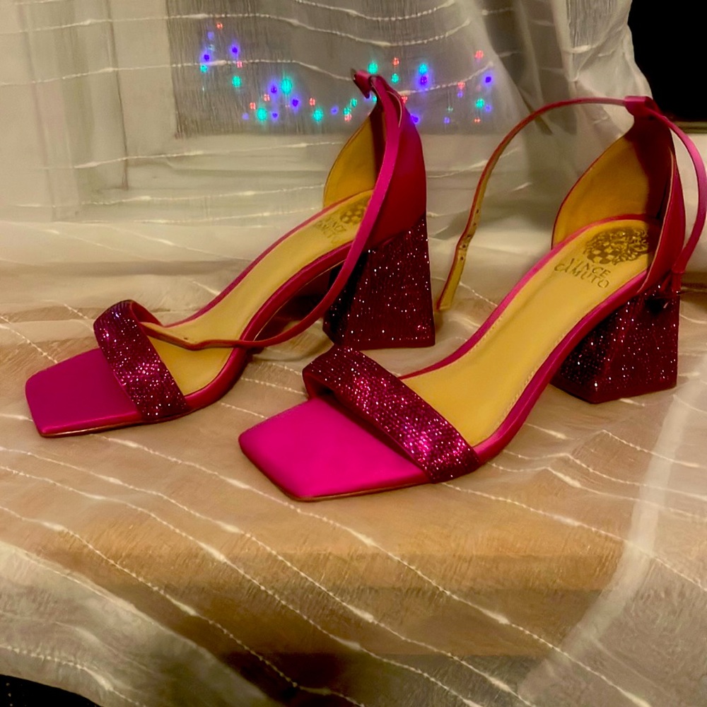 Vince Camuto Pink Glitter Block Heel Sandals